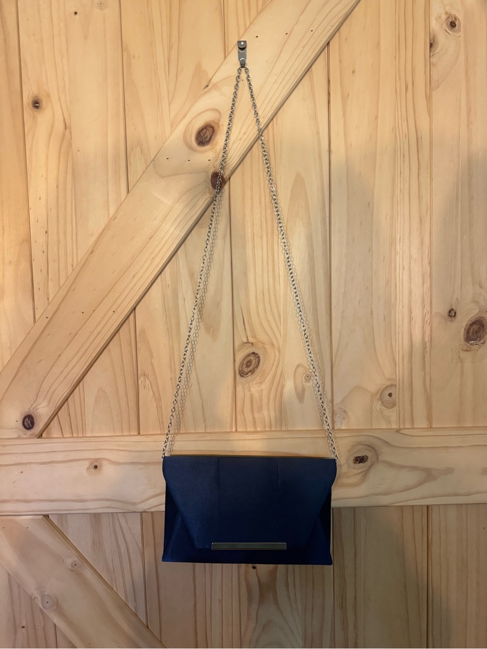 Amazon Navy Envelope Clutch with Silver Chain Strap